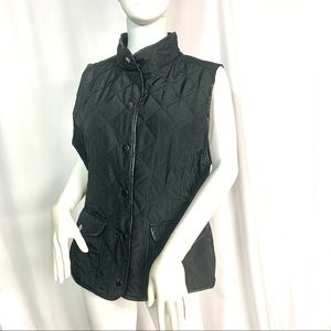 Christopher & Banks Black Quilted Vest With Pleather Faux Leather Trim M Medium